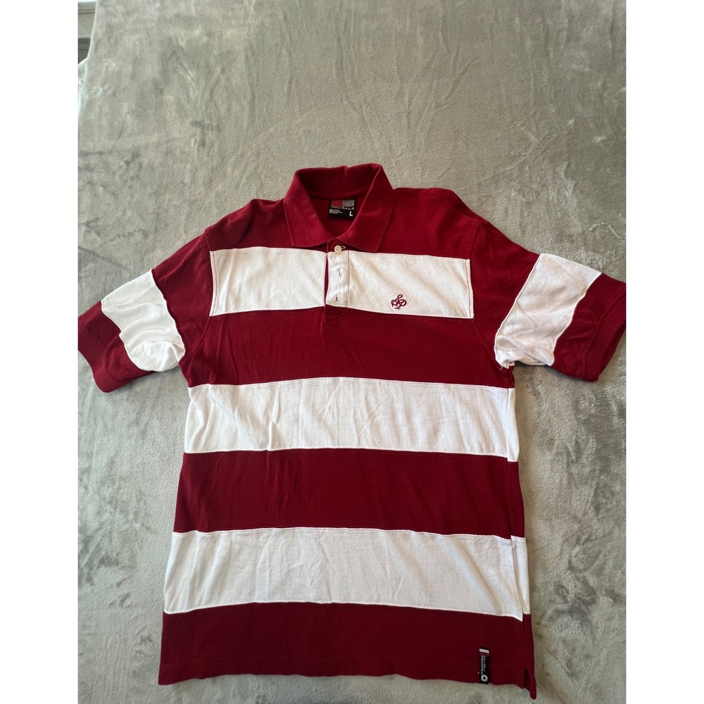 Southpole Polo Shirt Mens Large Red White Striped Short Sleeve Cotton Y2K HipHop